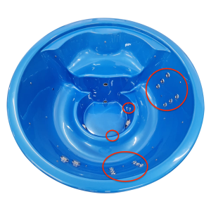 Anordnung in Abschnitte. Beispiel: 6 Düsen – 4 Düsen am Rücken und 2 Düsen an den Füßen